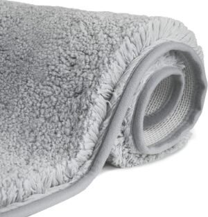 Antislip badmat van hoogpolige microvezel 60x90 cm in donkergrijs voor douche, bad en wastafel