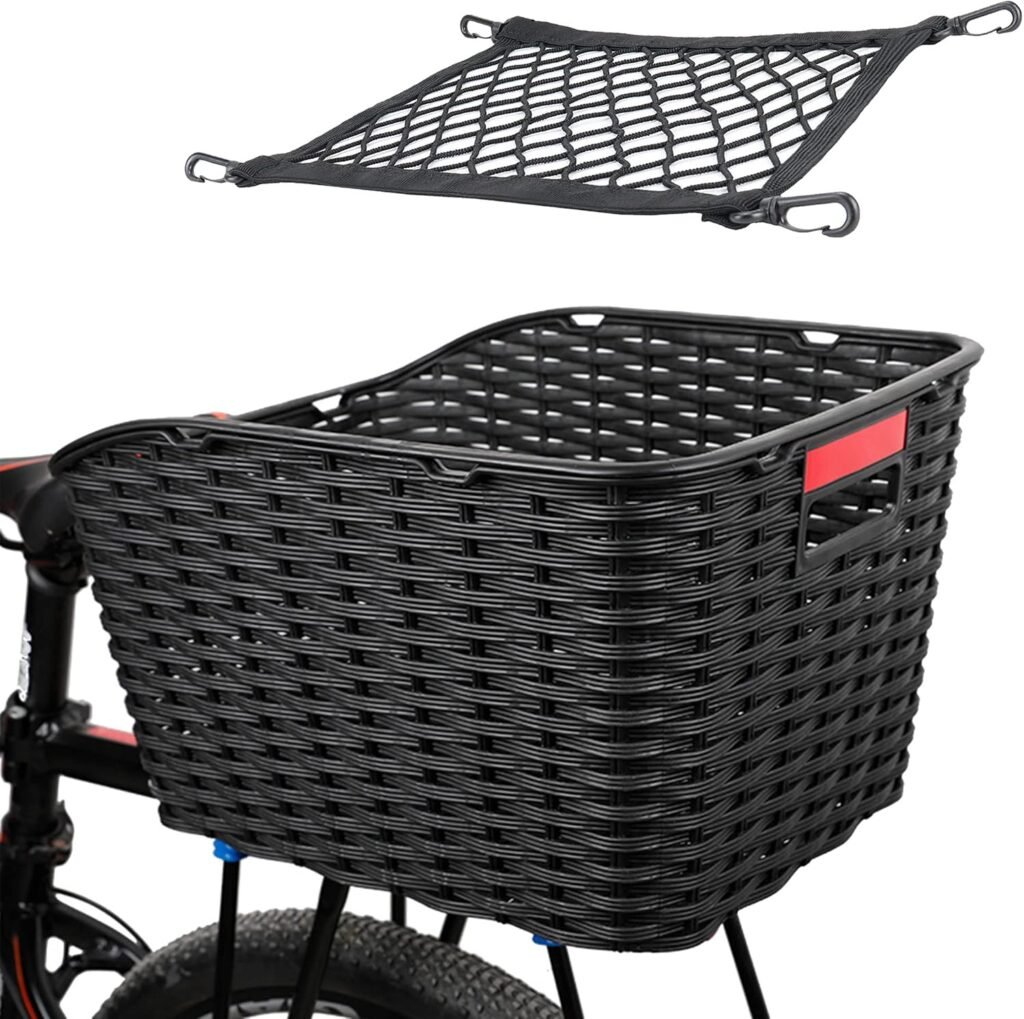 Fietsmand achter 27L van gevlochten kunststof voor bagagedrager met waterdichte hoes