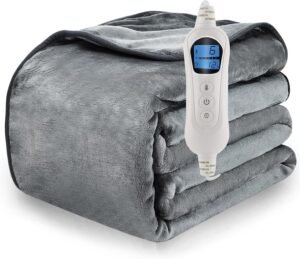 Elektrische deken 135 x 185 cm met 6 warmtestanden en timer, zachte flanellen plaid in wasbare uitvoering