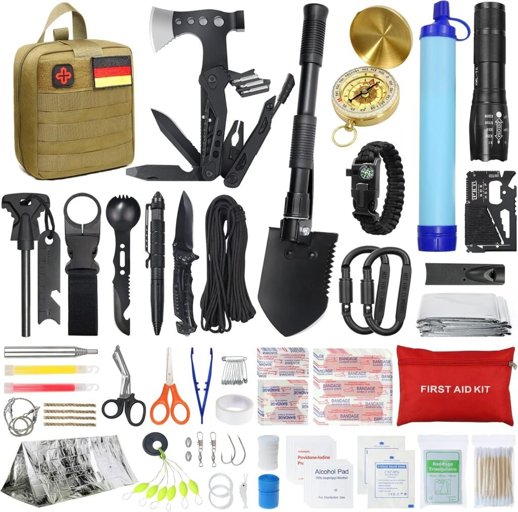 Survival kit 180 delig met EHBO set, waterfilter en outdoor accessoires voor camping en reizen