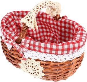 Geweven wicker picknickmand met handvatten en draagriem