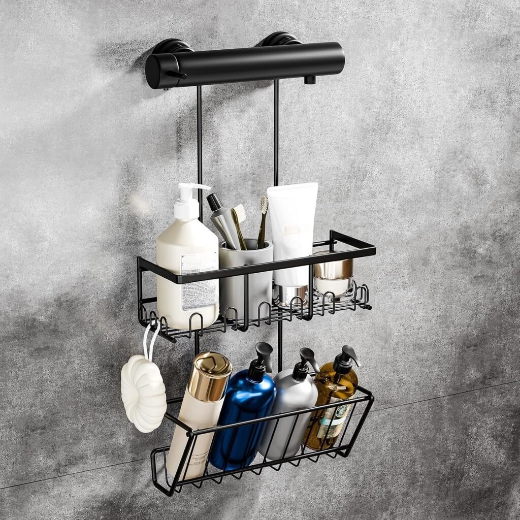 Zwarte RVS doucheplank zonder boren voor badkamer organizer en douche rek met hangende montage