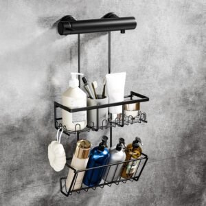Zwarte RVS doucheplank zonder boren voor badkamer organizer en douche rek met hangende montage