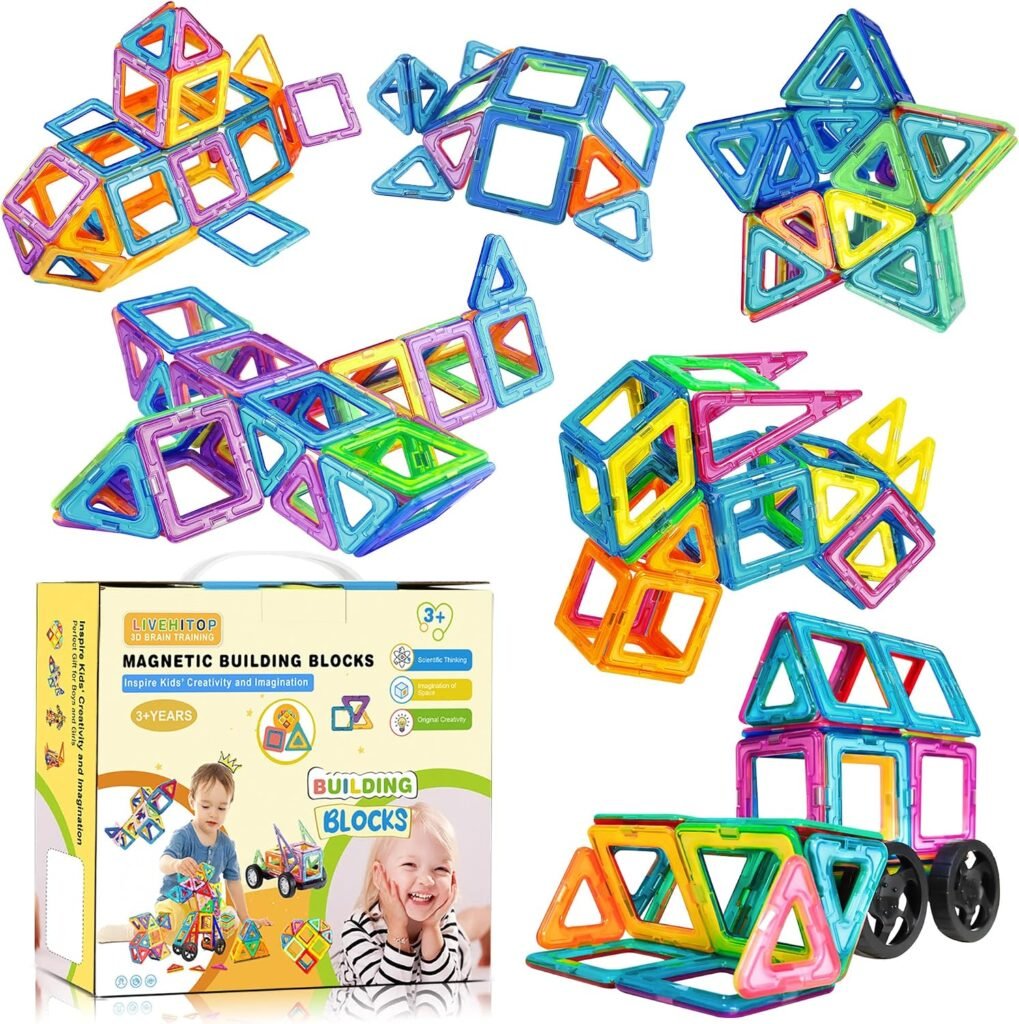 Magnetische bouwblokken 65-delig, educatief STEM constructiespeelgoed voor kinderen vanaf 3 jaar