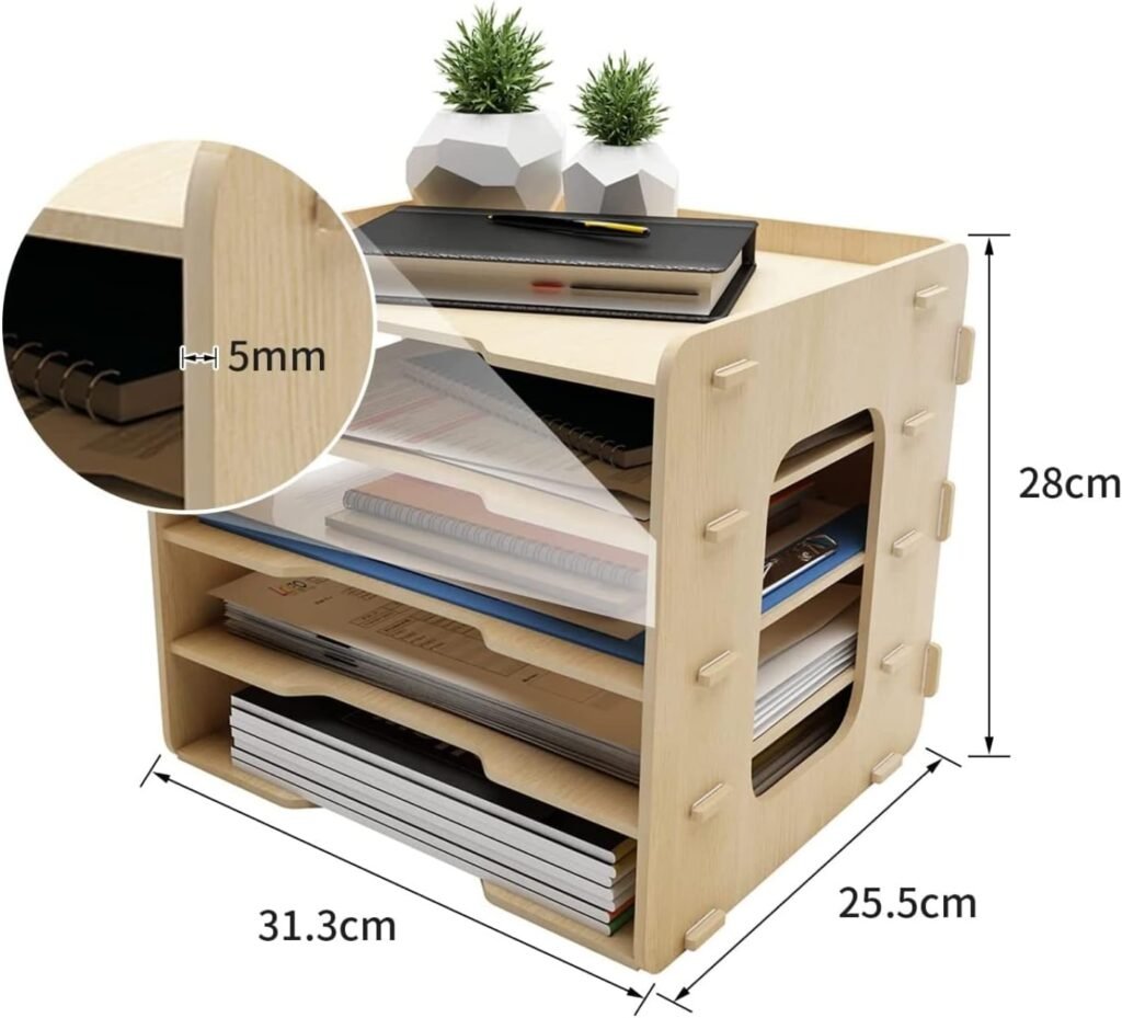 Houten bureau organizer met 5 niveaus - A4 documentenbak en mappenhouder voor kantoor, thuis en school
