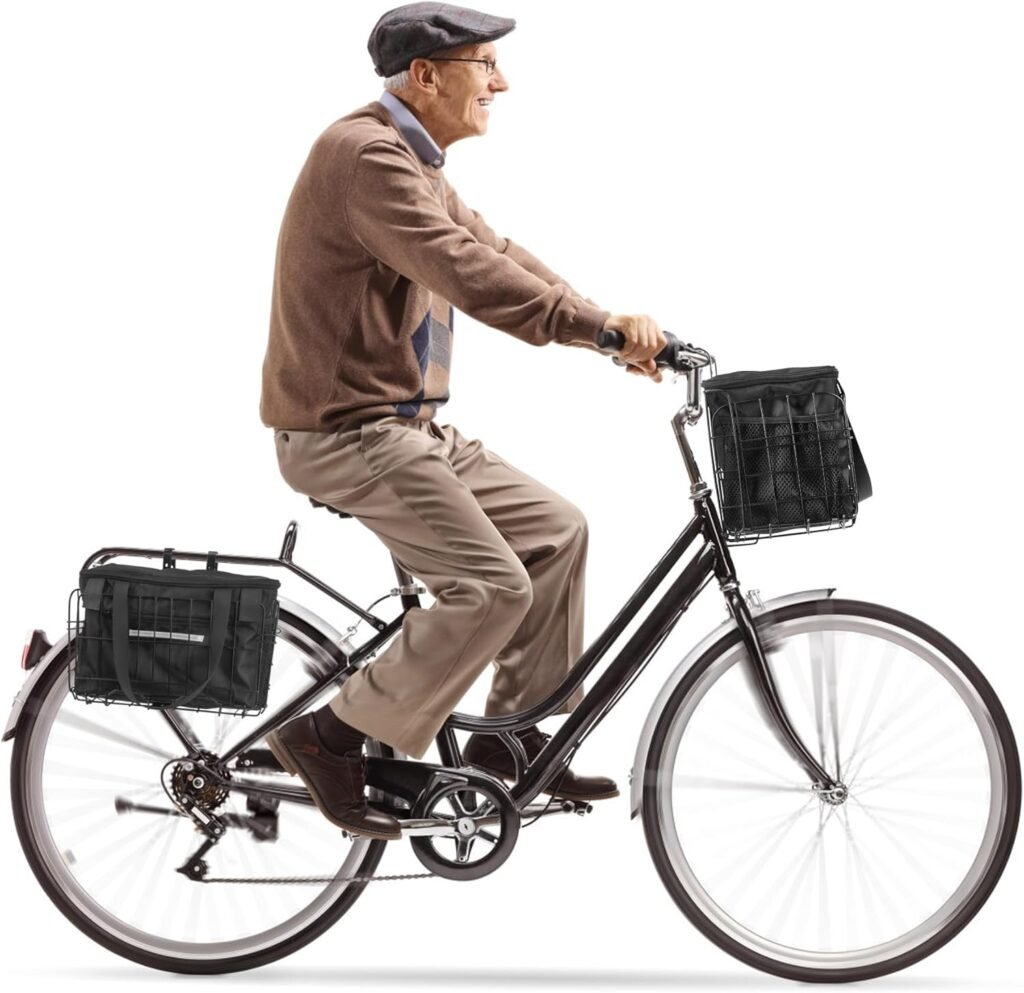 Opvouwbare metalen fietsmand met zwarte nylon binnenzak en snelkoppeling voor boodschappen en dagelijks gebruik