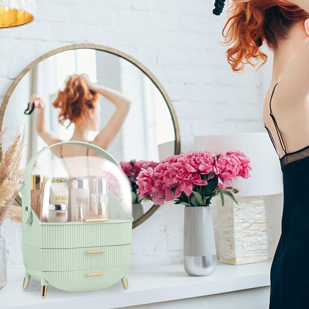 Mintgroene make-up organizer met deksel voor cosmetica en huidverzorging