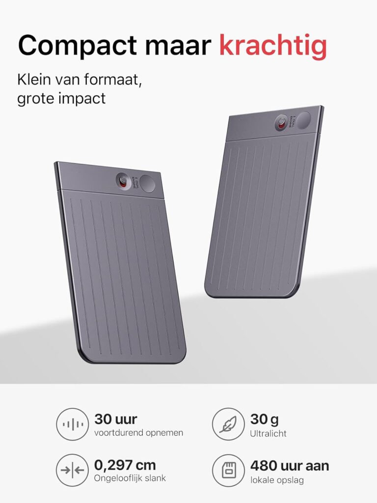 Digitale AI voice recorder 64GB met transcriptie, samenvatting, noise cancelling en 30 uur opnametijd