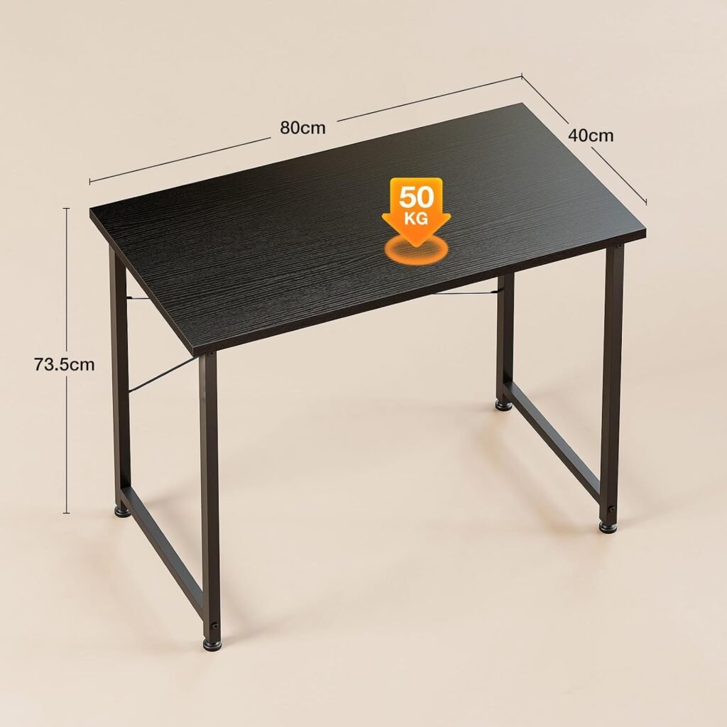 Compact zwart bureau 80 x 40 x 73 cm met hoofdtelefoonhouder en opbergzak voor thuis en kantoor