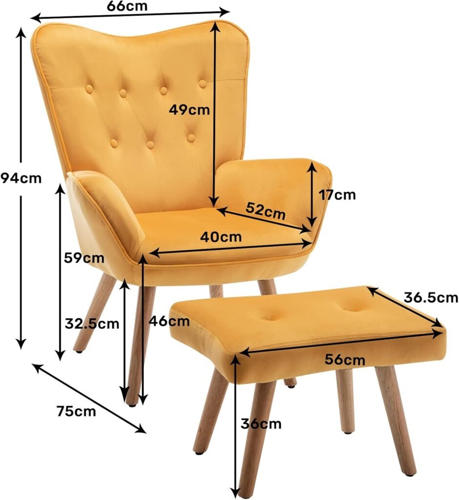 Fauteuil met voetensteun van velvet in geel voor woonkamer en slaapkamer