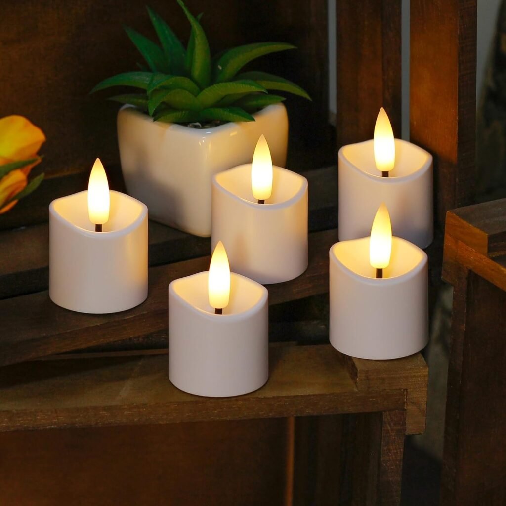 Oplaadbare LED kaarsen set met 6 ivoorkleurige vlamloze waxinelichtjes, flikkerend licht, timer en afstandsbediening