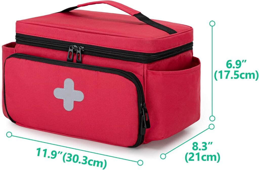 EHBO tas klein formaat rood, waterafstotend en leeg, voor medicijnen en eerste hulp, geschikt voor gezin, auto en reizen