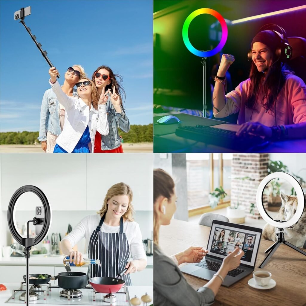 Ringlamp 12 inch met statief en telefoonhouder, 26 RGB-modi en 8 helderheidsniveaus voor livestreaming en make-up