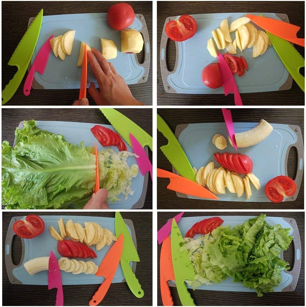 9-delige kinder keukenmessenset van nylon voor veilig snijden en bakken, geschikt voor fruit, brood, taart en salade