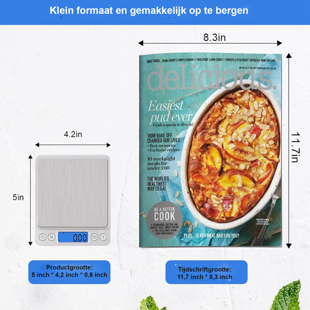 Digitale keukenweegschaal 500g met 0,1g precisie, LCD-display en RVS uitvoering voor koken, bakken en wegen