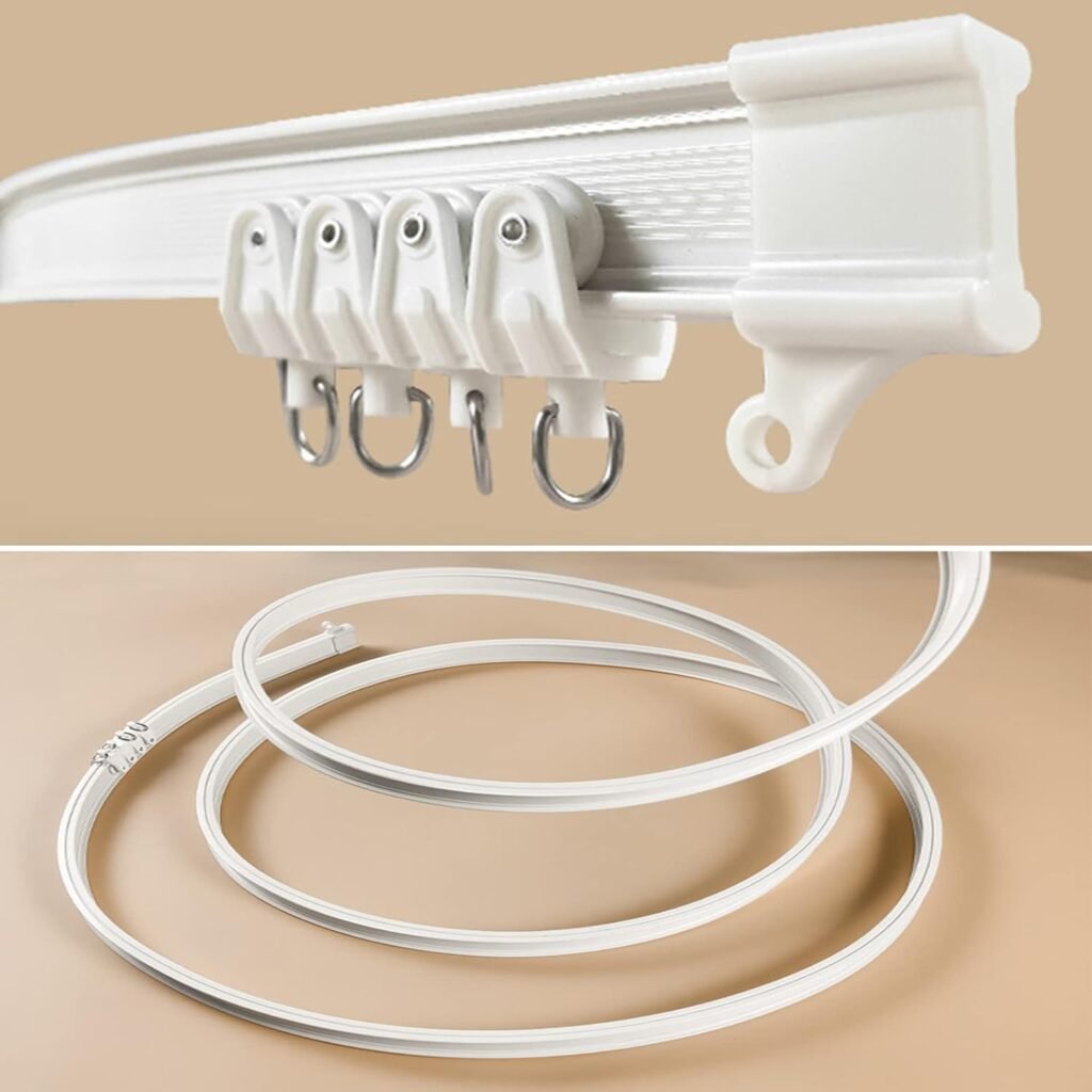 Flexibele plafond gordijnrail 5 meter met buigbare rail en dempende rollers voor douche, raamkozijn en camper