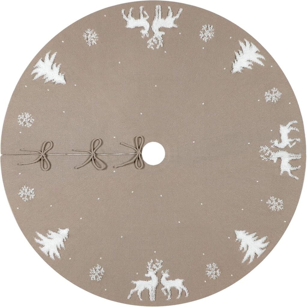 Beige kerstboom rok met 3D elanden en sneeuwvlokken patroon voor kerstboomdecoratie Ø48 inch