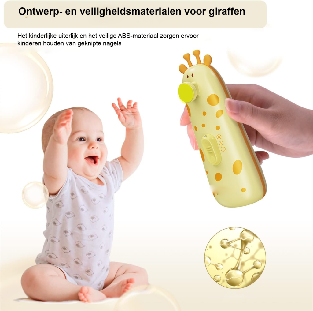 Elektrische baby nagelvijl met LED licht en 10 slijpkoppen voor veilige nagelverzorging in oranje