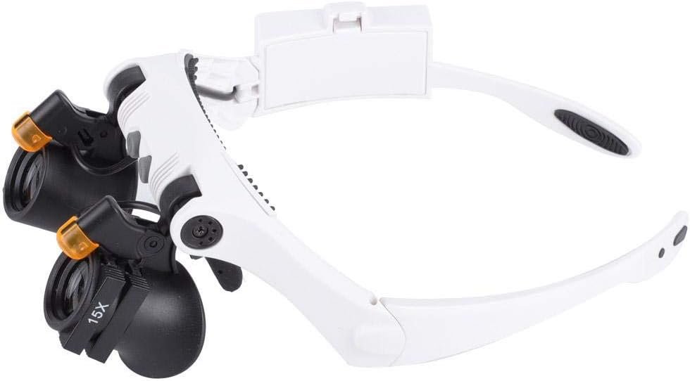 Hoofdband loepbril met LED verlichting en verwisselbare lenzen voor handsfree lezen, hobby, handwerken en precisiewerk