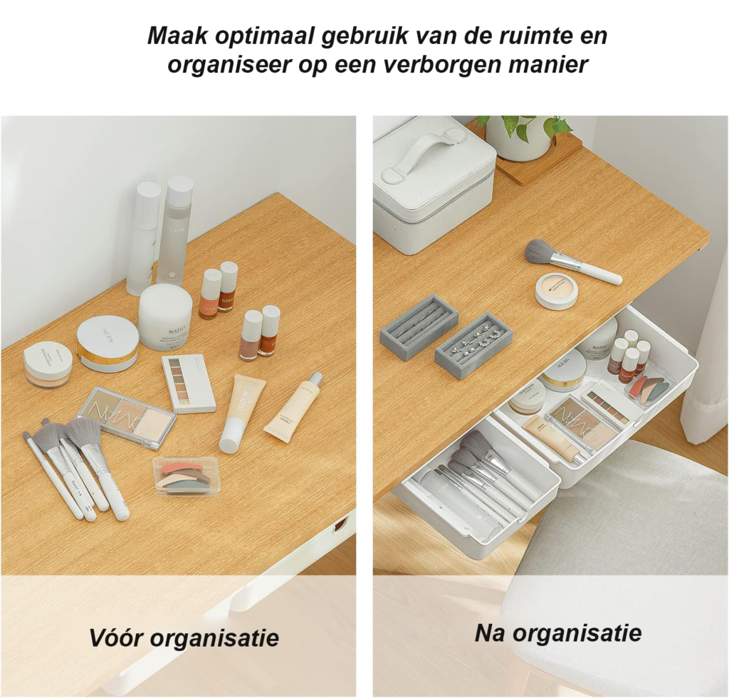 Zelfklevende lade onder bureau wit, verborgen lade organizer set van 2 voor kantoor en thuiswerkplek