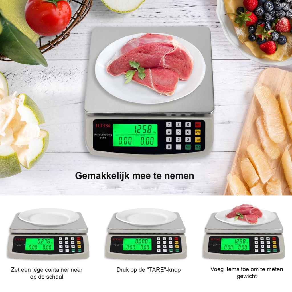 Digitale keukenweegschaal 10 kg met RVS uitvoering en LCD display voor bakken en koken