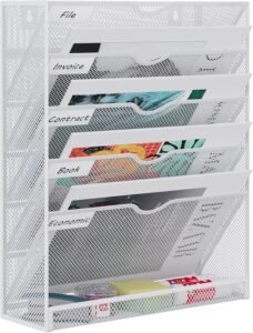 Documenthouder Wandrek 6-Laags A4 – Mappen Organizer voor Documenten en Tijdschriften – Mesh Wandopberger – Wit