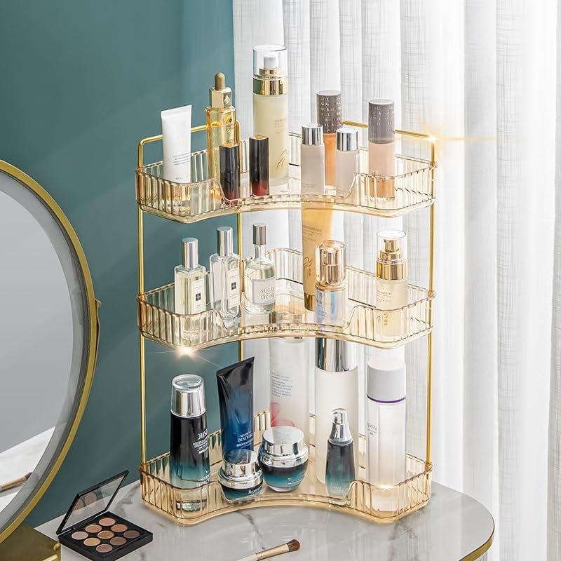 Badkamer hoek organizer 2 lagen amberkleurig voor make-up en cosmetica opslag
