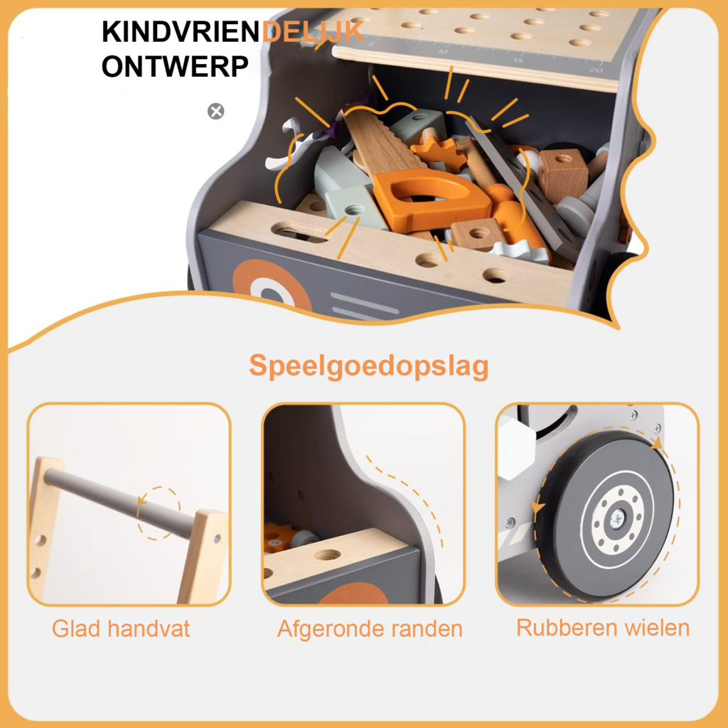 Houten loopwagen voor baby's met werkbank en activiteitencentrum, Montessori speelgoed voor kinderen van 1-3 jaar