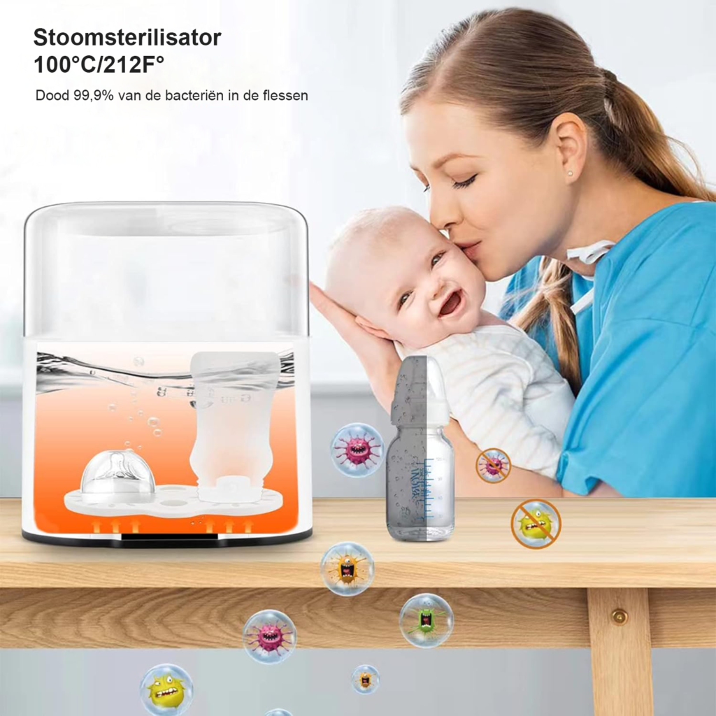 4-in-1 babyfleswarmer met sterilisator en LCD display voor babyflessen en babyvoeding wit