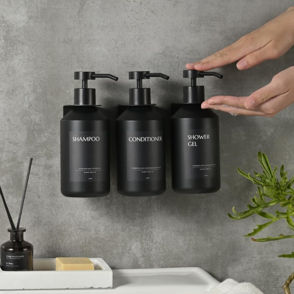 Set van 3 wand zeepdispensers 500 ml zonder boren voor keuken en badkamer zwart wit