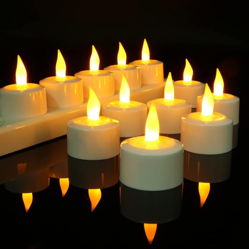 Oplaadbare LED waxinelichtjes set met 12 flameloze kaarsen, glazen houders en USB oplaaddock voor decoratie