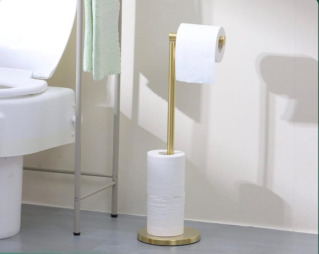 Vrijstaande gouden toiletpapierhouder van roestvrij staal voor 5 rollen