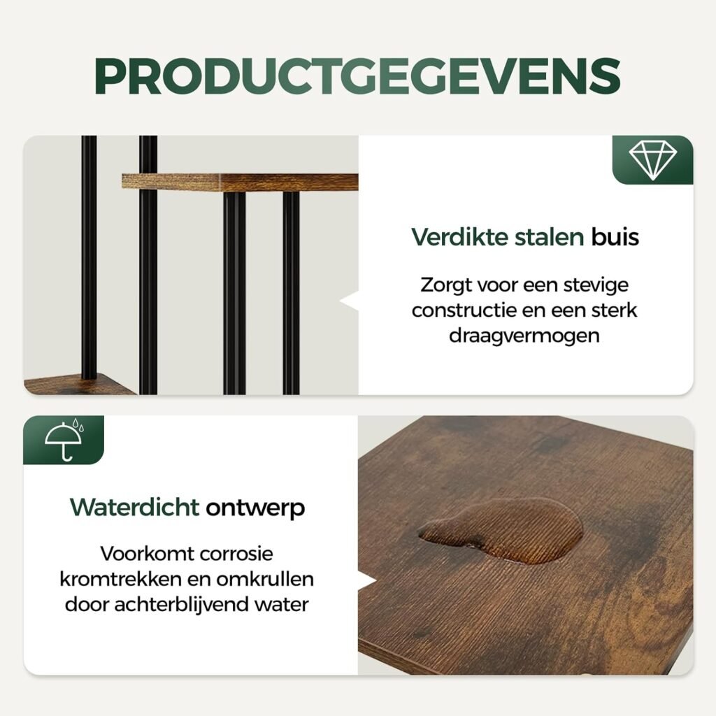 Bruin metalen plantenrek voor bloempotten en kamerplanten op balkon of buiten