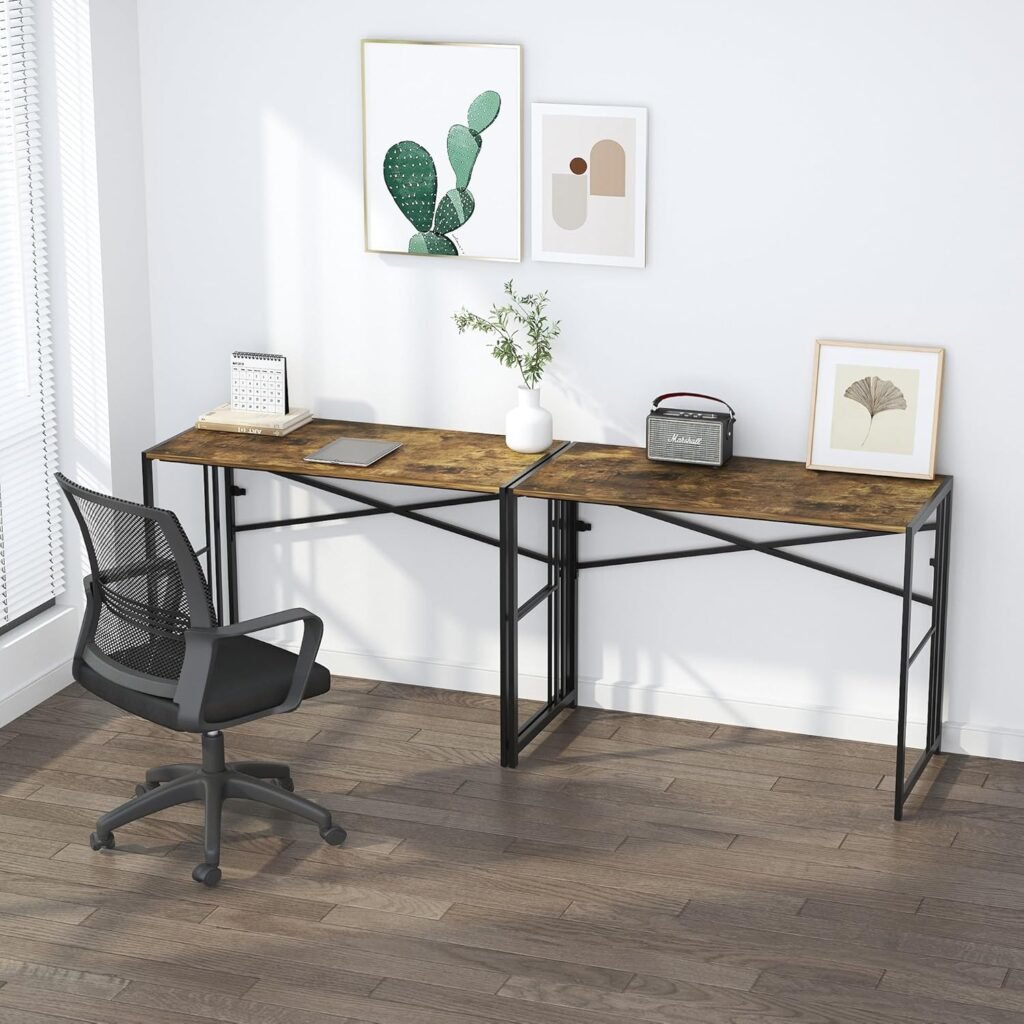 Vouwbare computertafel 90 cm in rustiek bruin voor kantoor, gaming en schrijven