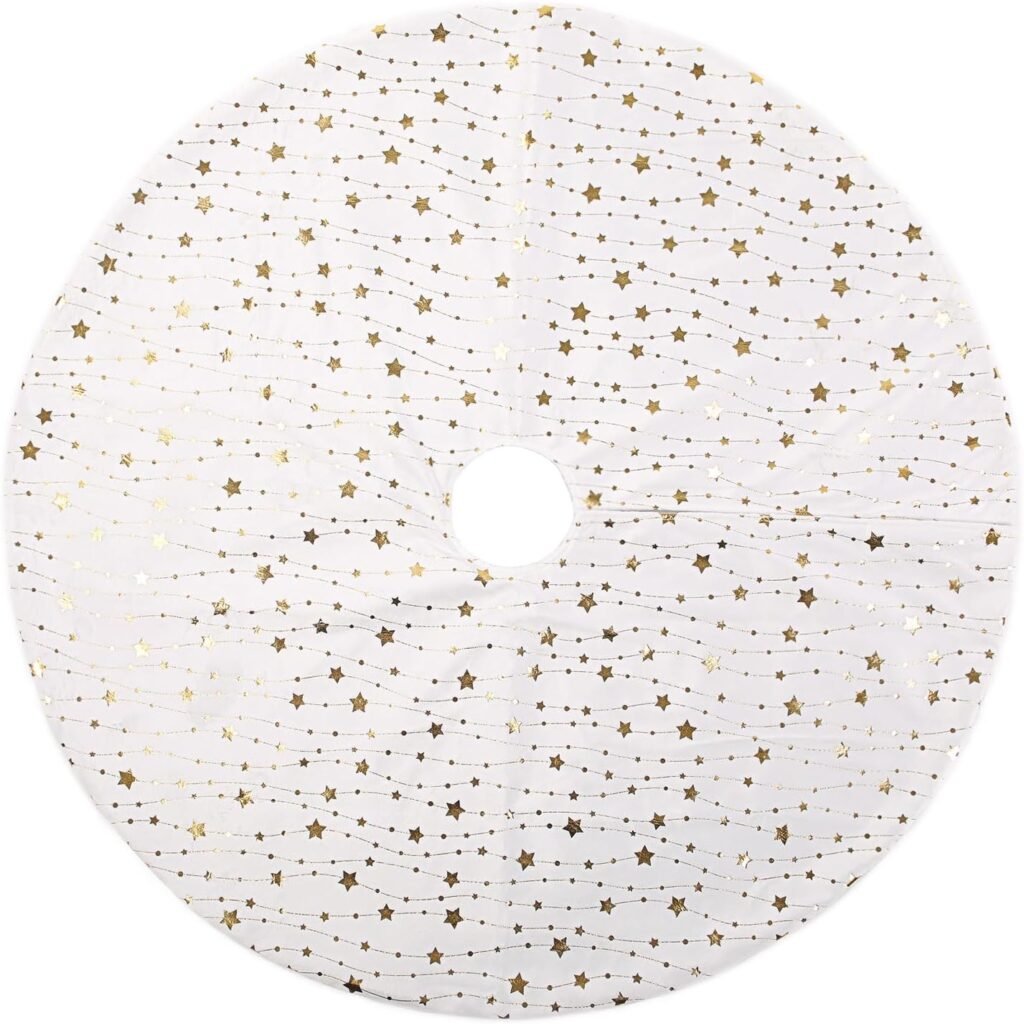 Zwarte fluwelen kerstboomrok met gouden sterren, ronde boommat en vloerbeschermer voor onder de kerstboom