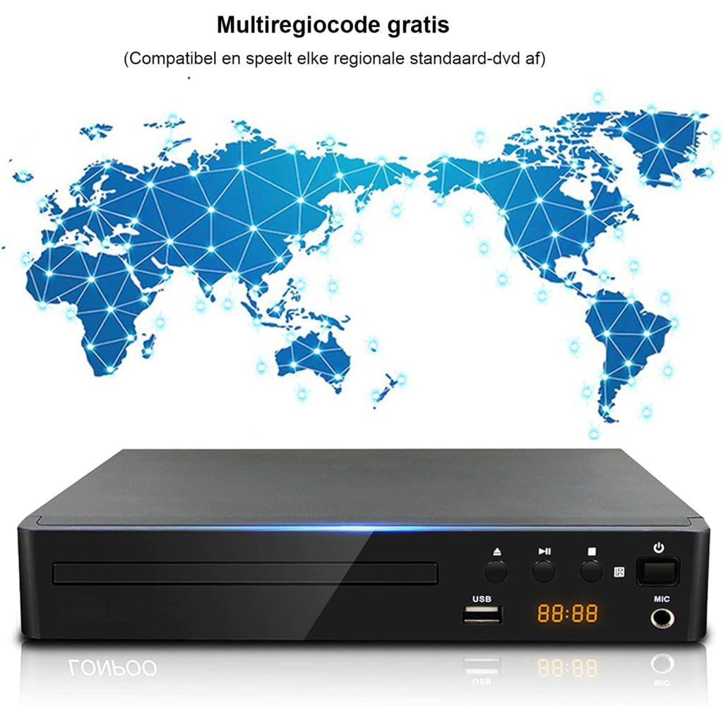 Compacte DVD-speler voor tv met HDMI, USB, codevrije CD/DVD-weergave en HDMI-kabel 1,5 m