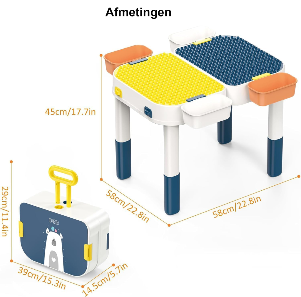 Kinder speeltafel met opbergruimte voor bouwstenen en speelgoed