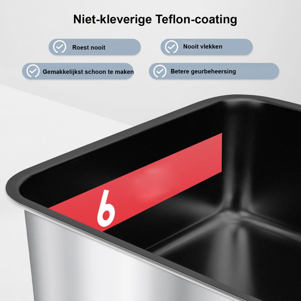 Roestvrijstalen kattenbak XL met deksel, hoge wanden en anti-lek ontwerp voor grote katten