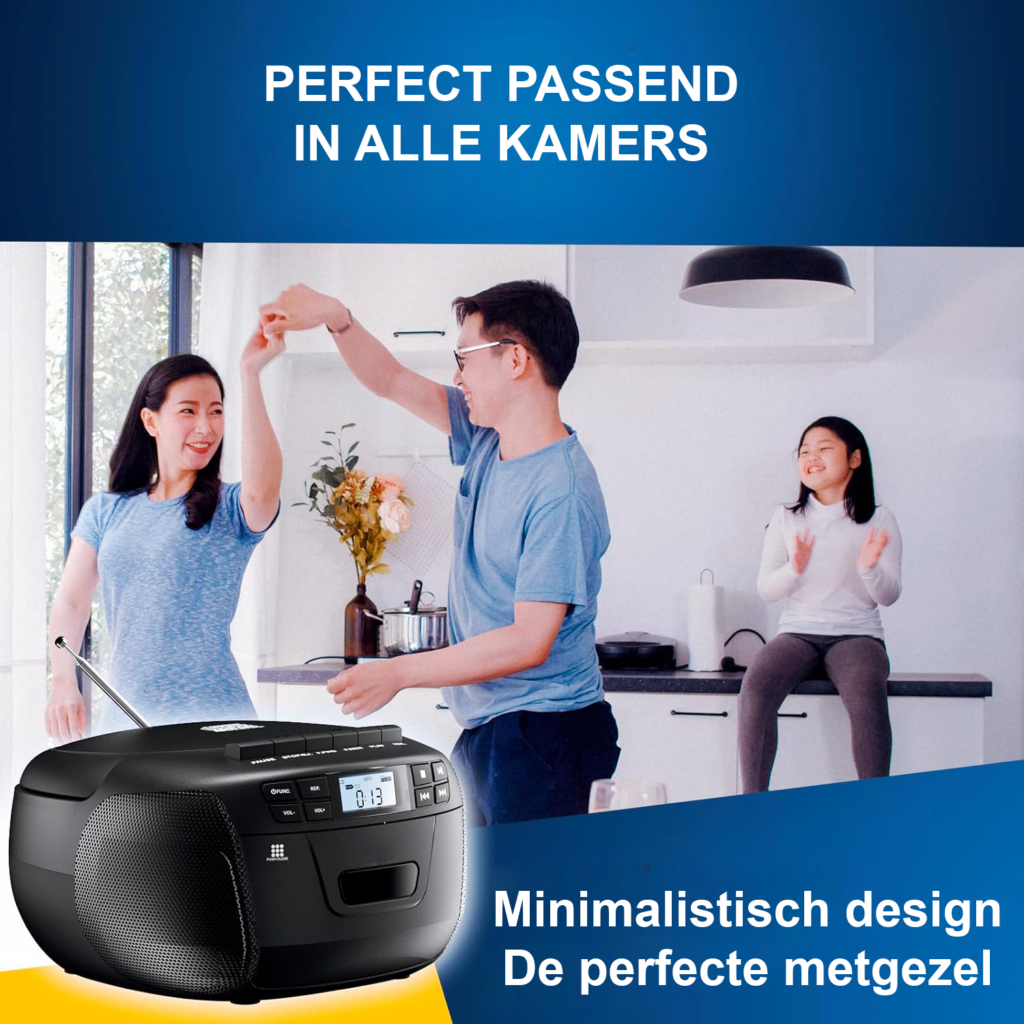 CD speler met cassette speler, AM/FM radio, Bluetooth, USB en AUX aansluiting