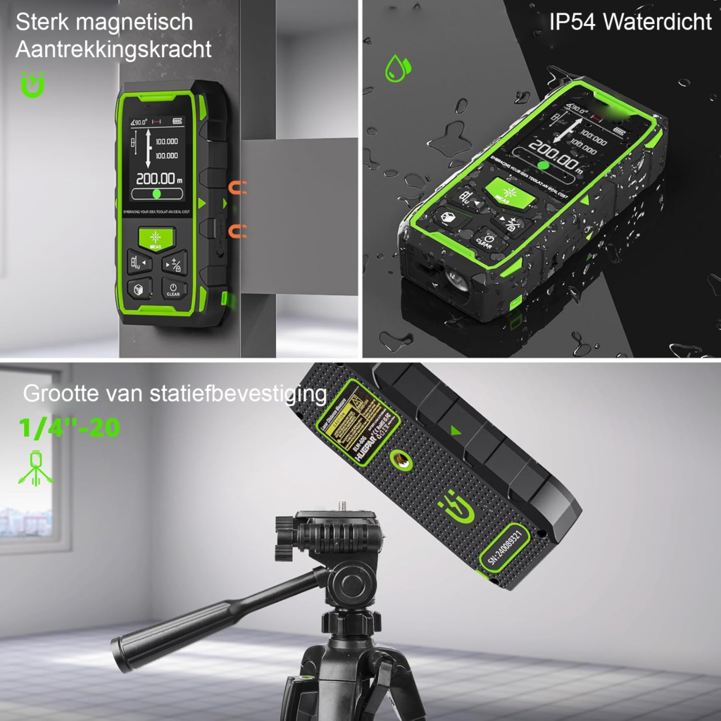 Maak kennis met de ultieme digitale laserafstandsmeting, een onmisbaar hulpmiddel voor zowel professionals als doe-het-zelvers. Met een bereik tot 396FT (ongeveer 120 meter) en tal van geavanceerde functies, is dit lasermeetinstrument ontworpen om de efficiëntie en nauwkeurigheid van al uw meetprojecten te verbeteren. Of u nu een huis aan het renoveren bent, een tuin aan het inrichten of gewoon de afmetingen van een ruimte wilt vastleggen, deze laserafstandsmeter levert de precisie die u nodig heeft. Het apparaat is uitgerust met twee waterpassen voor extra nauwkeurigheid, een verlicht LCD-scherm voor optimale zichtbaarheid, en verschillende meetmodi zoals oppervlakte- en volumemetingen. Dankzij de Pythagoras-modus kunt u zelfs indirecte afstanden meten, wat het ideaal maakt voor complexe meettaken. Dit apparaat is meer dan alleen een meetinstrument; het is een betrouwbare partner in al uw bouw- en renovatieprojecten. Voordelen Bereik tot 396FT voor veelzijdigheid Twee ingebouwde waterpassen voor extra precisie Verlicht LCD-scherm voor gemakkelijke aflezing Meetoppervlakte en volume moeiteloos Pythagoras-modus voor indirecte metingen Compact en draagbaar voor gebruik onderweg Hoogwaardige Laser Technologie voor Nauwkeurige Metingen De laserafstandsmeter maakt gebruik van geavanceerde lasertechnologie die zorgt voor nauwkeurige metingen tot 396FT. Deze technologie vermindert de kans op fouten die vaak optreden bij traditionele meetmethoden. De laserstraal is goed zichtbaar, zelfs in fel verlichte ruimtes, waardoor u met vertrouwen metingen kunt verrichten. Dit apparaat is perfect voor zowel binnen- als buitentoepassingen, waardoor het veelzijdig inzetbaar is voor diverse projecten, van bouw tot interieurontwerp. De nauwkeurigheid van het apparaat wordt gegarandeerd door het gebruik van moderne sensoren die zijn ontworpen voor precisie, wat leidt tot consistente en betrouwbare resultaten bij elk gebruik. Twee Waterpassen voor Verbeterde Nauwkeurigheid Dit meetinstrument is uitgerust met twee waterpassen, die u helpen bij het correct positioneren van het apparaat voor optimale metingen. Deze functie is essentieel voor projecten waar precisie van groot belang is, zoals bij het ophangen van planken of het installeren van verlichting. De waterpassen zijn eenvoudig af te lezen en stellen gebruikers in staat om recht en nauwkeurig te meten zonder extra hulpmiddelen. Dit zorgt voor een snellere en eenvoudigere meetervaring, en vermindert de kans op fouten die kunnen voortkomen uit een verkeerd geplaatste meter. Verlicht LCD-Scherm voor Gemakkelijke Aflezing Het digitale LCD-scherm is voorzien van achtergrondverlichting, wat het eenvoudig maakt om metingen af te lezen, zelfs bij weinig licht. Dit is bijzonder handig voor professionals die vaak in verschillende omgevingen werken, van slecht verlichte kamers tot buiten in de volle zon. De duidelijke en overzichtelijke interface maakt het eenvoudig om door de verschillende functies van het apparaat te navigeren, waardoor gebruikers snel en efficiënt kunnen werken. Met deze functie kunt u moeiteloos al uw meetwaarden aflezen zonder dat u zich zorgen hoeft te maken over het lichtniveau. Verschillende Meetmodi voor Veelzijdig Gebruik Deze laserafstandsmeter biedt verschillende meetmodi, waaronder afstandsmeting, oppervlakte- en volumemetingen. Dit maakt het apparaat ideaal voor uiteenlopende toepassingen, van het berekenen van de hoeveelheid verf die nodig is tot het bepalen van de juiste afmetingen voor meubels. De Pythagoras-modus is bijzonder nuttig voor het meten van indirecte afstanden, zoals de hoogte van een muur of de afstand tussen twee punten waar direct meten niet mogelijk is. Hierdoor kunnen gebruikers complexe metingen eenvoudig en snel uitvoeren zonder de noodzaak voor extra apparatuur. Compact en Draagbaar Ontwerp Het lasermeetinstrument is ontworpen met draagbaarheid in gedachten. Het is lichtgewicht en compact, waardoor het gemakkelijk in uw gereedschapskist of tas past. Dit maakt het ideaal voor gebruik op de bouwplaats of bij thuisprojecten. U kunt het apparaat eenvoudig meenemen, waar u ook naartoe gaat, en het is klaar voor gebruik wanneer dat nodig is. Het ergonomische ontwerp zorgt ervoor dat het comfortabel in de hand ligt, wat het gemakkelijker maakt om langere tijd te meten zonder vermoeid te raken. Verpakkingsinhoud 1 x Digitale Laserafstandsmeting 1 x Beschermhoes 1 x Handleiding 2 x Waterpassen Productspecificaties Meetbereik: Tot 396FT (ongeveer 120 meter) Meetmodi: Afstand, Oppervlakte, Volume, Pythagoras Scherm: Verlicht LCD Waterpassen: 2 ingebouwd Draagbaar en lichtgewicht ontwerp Kies voor precisie en gebruiksgemak – bestel vandaag nog uw digitale laserafstandsmeting en transformeer uw meetervaring!