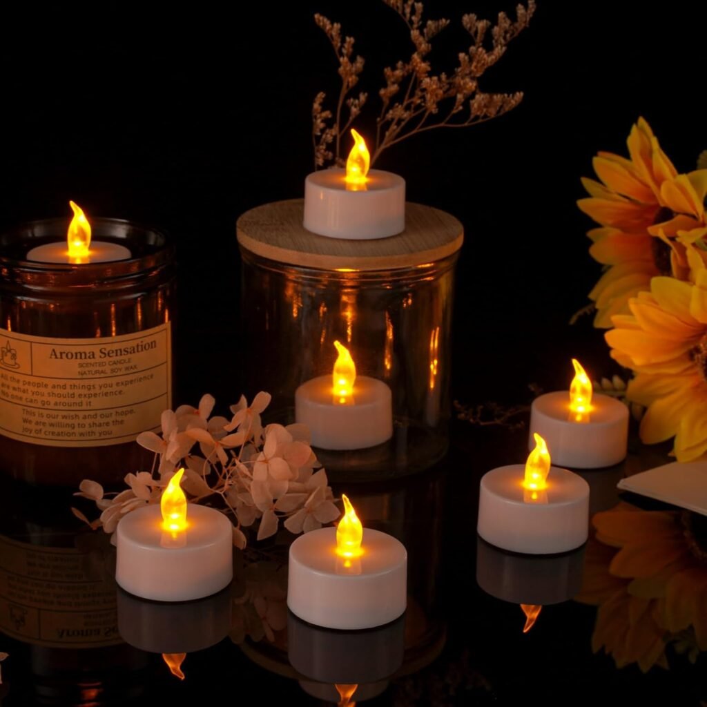 Set van 50 LED waxinelichtjes met flikkerend geel licht voor decoratieve sfeerverlichting