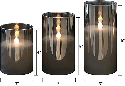 Grijze LED kaarsen op batterij, set van 3 met timer en afstandsbediening, warm wit flikkerend licht