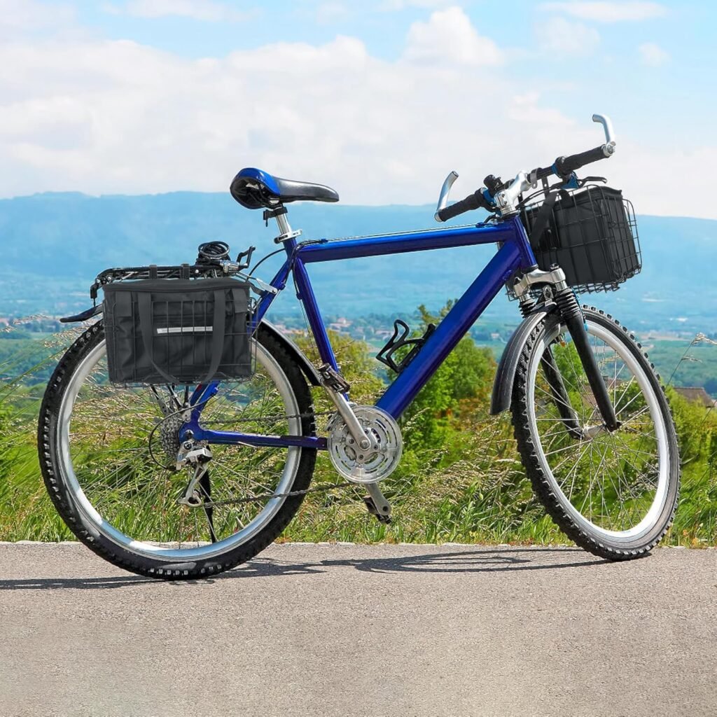 Opvouwbare metalen fietsmand met zwarte nylon binnenzak en snelkoppeling voor boodschappen en dagelijks gebruik