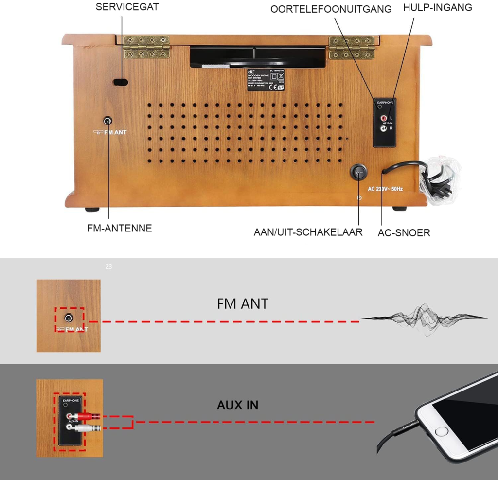 Platenspeler met DAB radio, CD- en cassettenspeler, USB, AUX, RCA en afstandsbediening