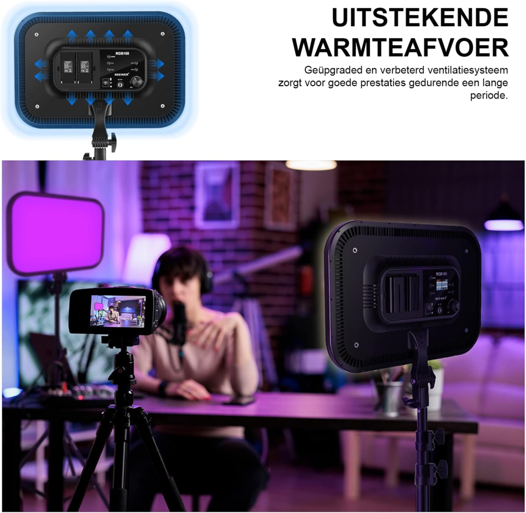 RGB LED paneel set met statief, 18,3 inch, 60W, dimbaar, app-besturing, 2500K-8500K, CRI 97+, 17 scène-effecten