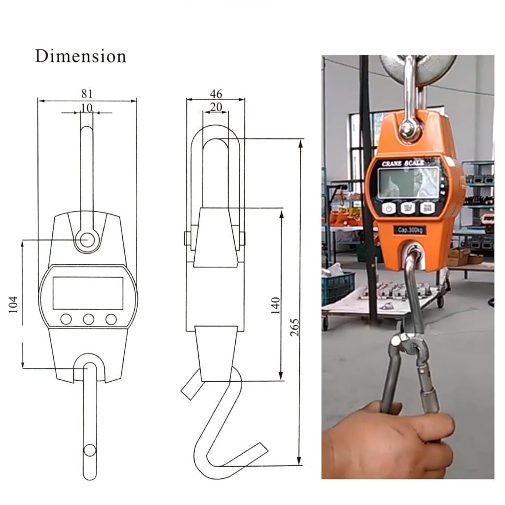 Digitale kraanweegschaal 300 kg met elektronische haak, oranje, voor boerderij, jacht, vissen en outdoor gebruik