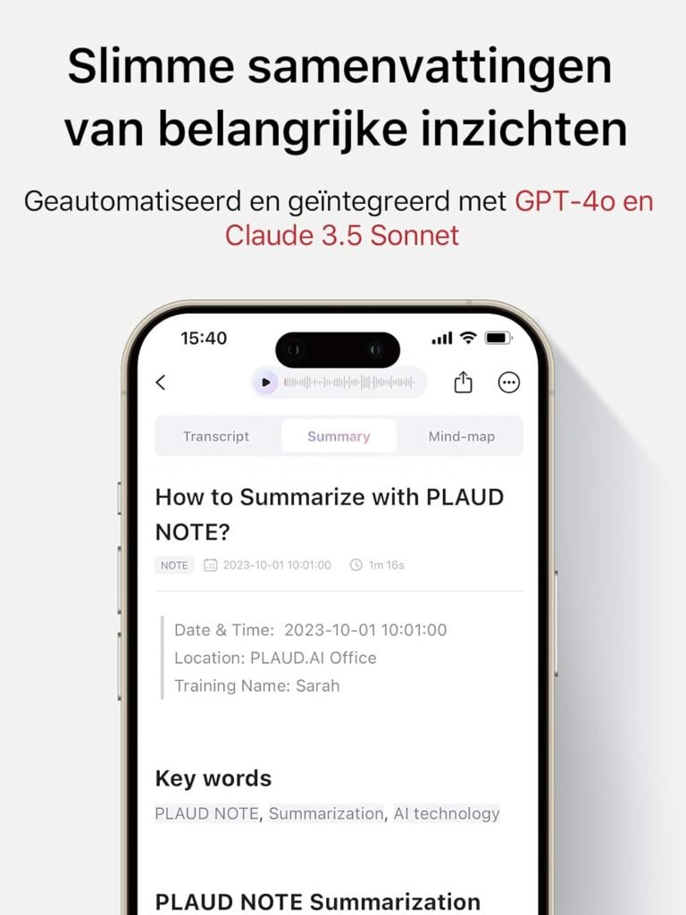 Digitale AI voice recorder 64GB met transcriptie, samenvatting, noise cancelling en 30 uur opnametijd
