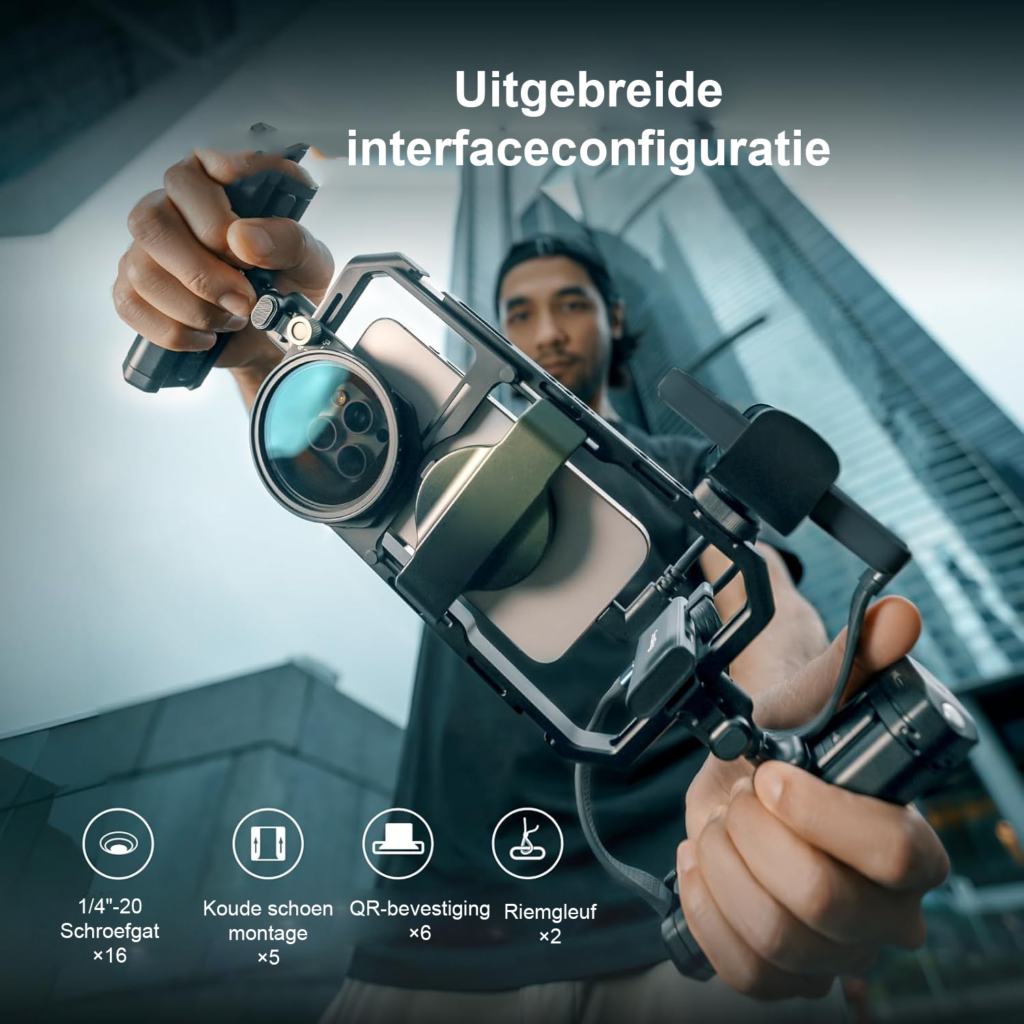 Universele aluminium video rig voor smartphone met quick release systeem en 67mm VND-filter voor iPhone, Samsung en Pixel