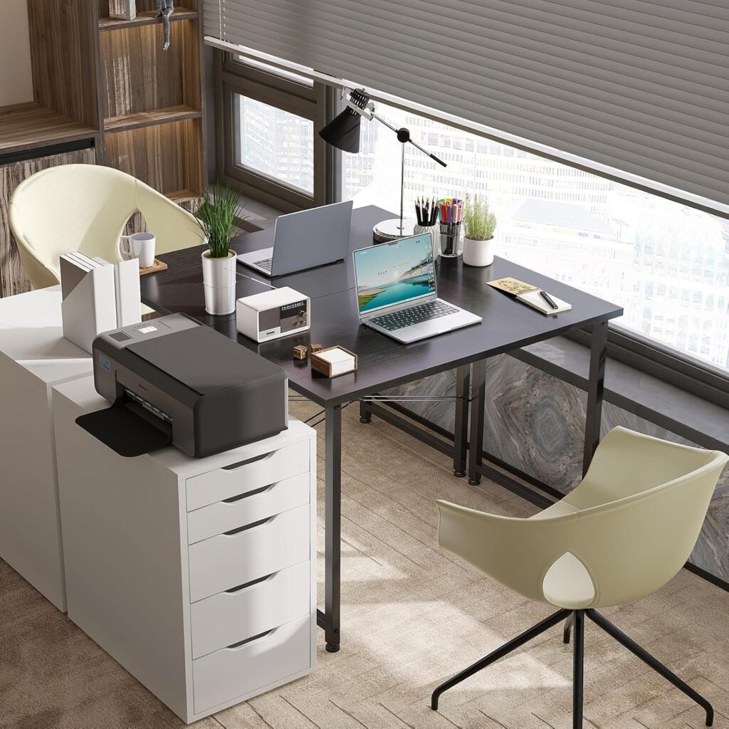 Compact zwart bureau 80 x 40 x 73 cm met hoofdtelefoonhouder en opbergzak voor thuis en kantoor