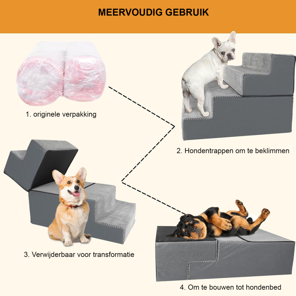 Hondentrap met 4 treden voor kleine honden en katten, 61 x 40 x 45 cm